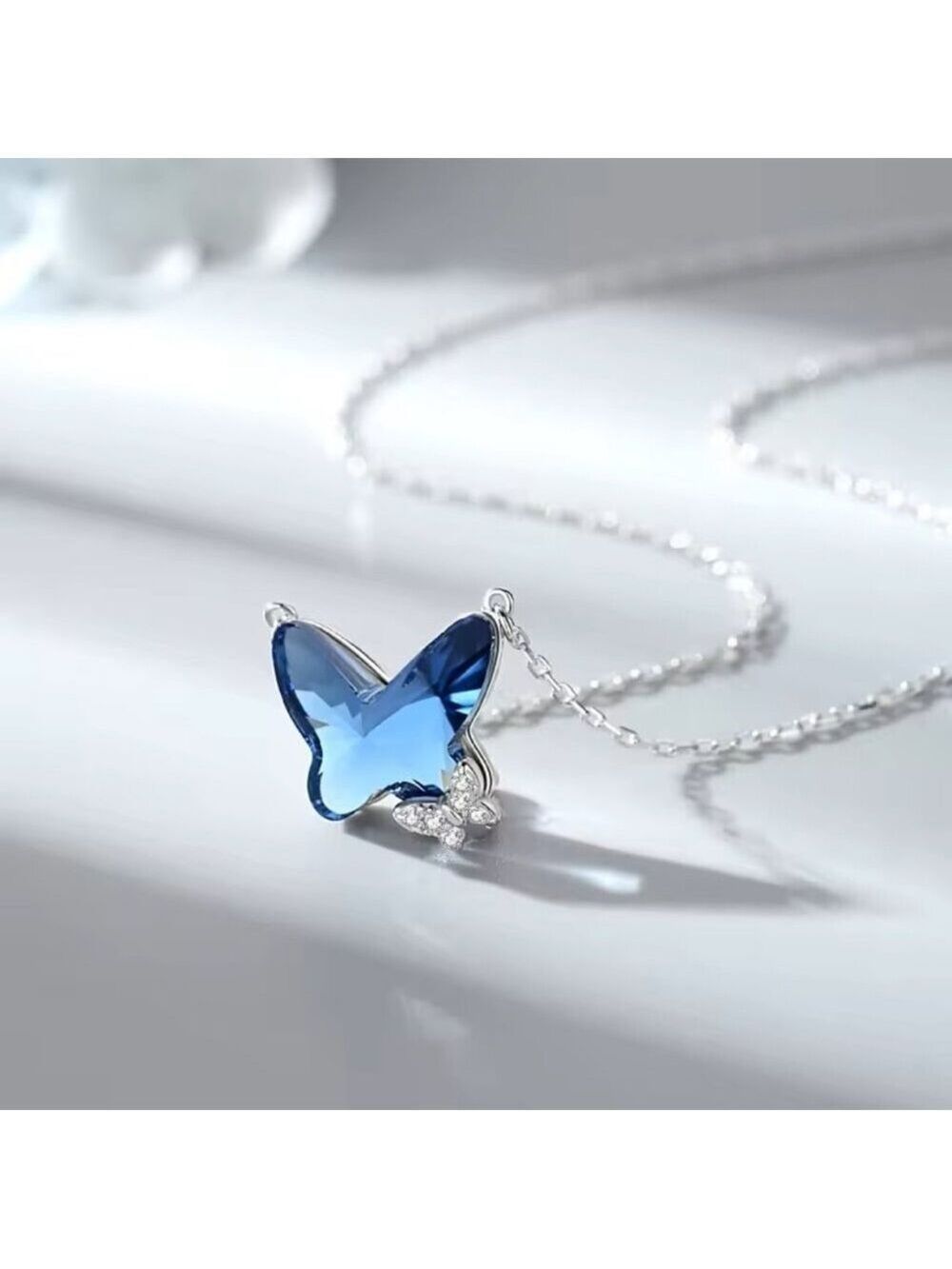 Butterfly Necklace Blue Zircon Stone and Pave Set AAA Cubic Zirconias